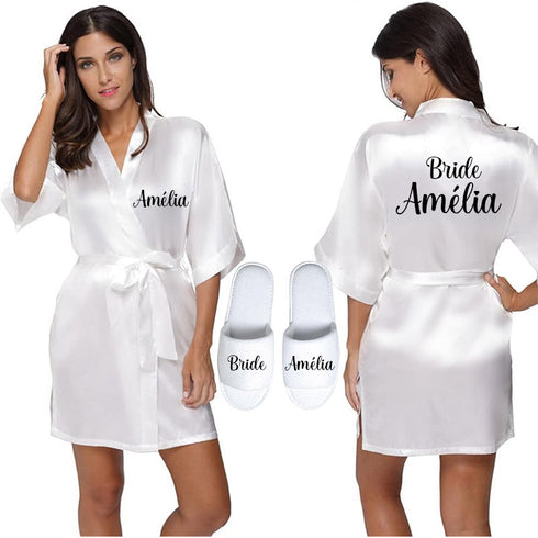 Peignoir Personnalisé Satin et Pantoufles